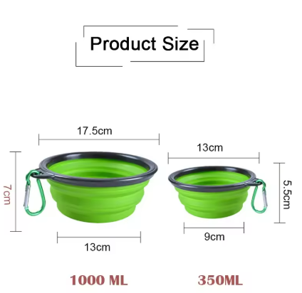 350ml Collapsible Silicone Dog & Cat Bowl with Carabiner – Travel Pet Feeder for Food & Water