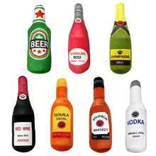 Plush Beer Bottle Dog Toy – Squeaky Chew Toy for Small & Large Dogs