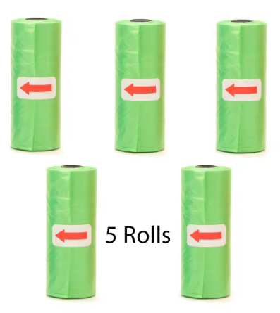 Pet Poop Bags – Bulk Disposable Dog Waste Bags with Leash Clip & Bone-Shaped Dispenser (5 Rolls / 75 Bags)