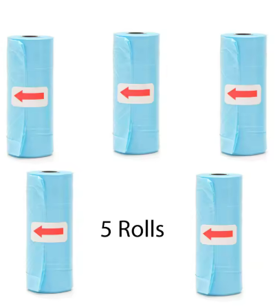 Pet Poop Bags – Bulk Disposable Dog Waste Bags with Leash Clip & Bone-Shaped Dispenser (5 Rolls / 75 Bags)