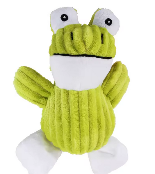 Plush Frog Dog Toy with Squeaker – Durable Bite-Resistant Cord Fabric – Soft Chew Toy for Puppies, Small & Large Dogs