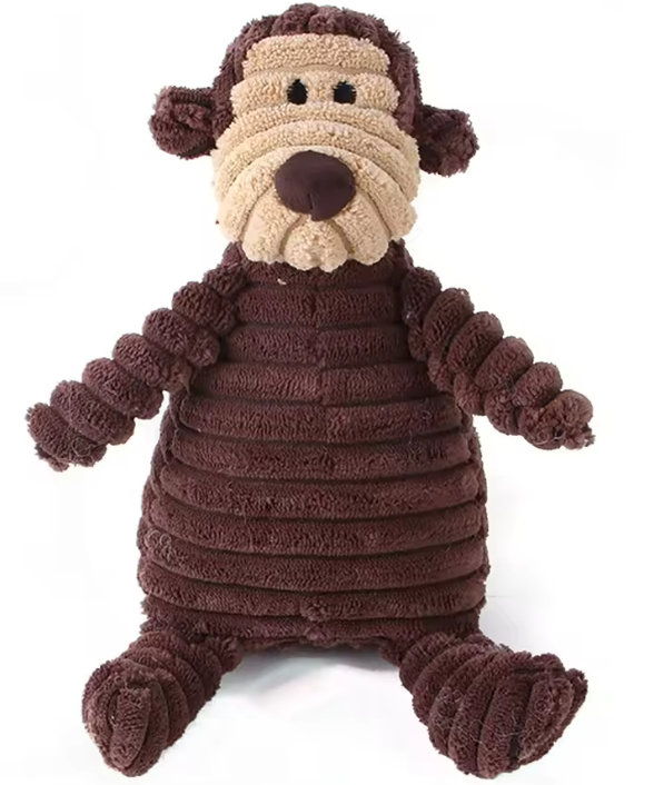 Plush Monkey Dog Toy with Squeaker – Durable Bite-Resistant Cord Fabric – Soft Chew Toy for Puppies, Small & Large Dogs