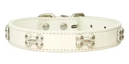 Durable Leather Dog Collar with Bone Design – Adjustable Pet Collar for Puppies, Small & Large Dogs, Cats & Chihuahuas