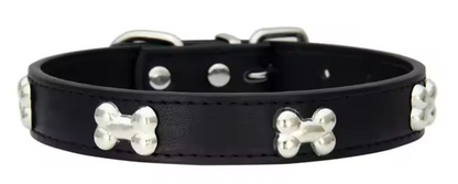 Durable Leather Dog Collar with Bone Design – Adjustable Pet Collar for Puppies, Small & Large Dogs, Cats & Chihuahuas