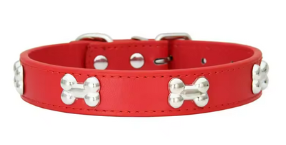 Durable Leather Dog Collar with Bone Design – Adjustable Pet Collar for Puppies, Small & Large Dogs, Cats & Chihuahuas