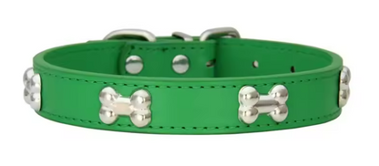 Durable Leather Dog Collar with Bone Design – Adjustable Pet Collar for Puppies, Small & Large Dogs, Cats & Chihuahuas