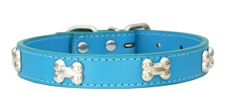 Durable Leather Dog Collar with Bone Design – Adjustable Pet Collar for Puppies, Small & Large Dogs, Cats & Chihuahuas
