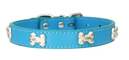 Durable Leather Dog Collar with Bone Design – Adjustable Pet Collar for Puppies, Small & Large Dogs, Cats & Chihuahuas
