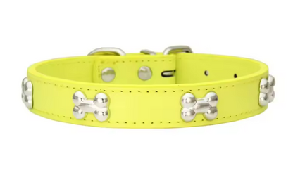 Durable Leather Dog Collar with Bone Design – Adjustable Pet Collar for Puppies, Small & Large Dogs, Cats & Chihuahuas