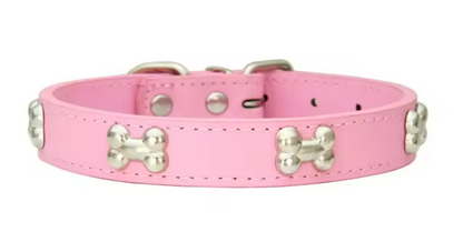 Durable Leather Dog Collar with Bone Design – Adjustable Pet Collar for Puppies, Small & Large Dogs, Cats & Chihuahuas