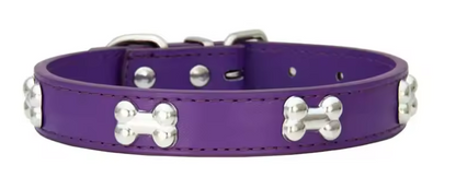 Durable Leather Dog Collar with Bone Design – Adjustable Pet Collar for Puppies, Small & Large Dogs, Cats & Chihuahuas