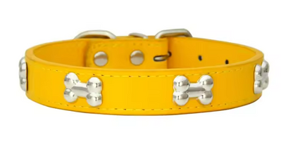 Durable Leather Dog Collar with Bone Design – Adjustable Pet Collar for Puppies, Small & Large Dogs, Cats & Chihuahuas