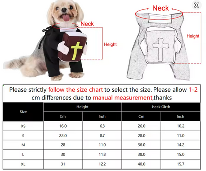 Funny Priest Dog Costume – Halloween Outfit for Small & Large Dogs & Cats – Breathable Pet Dress Up with Cross & Bible Design