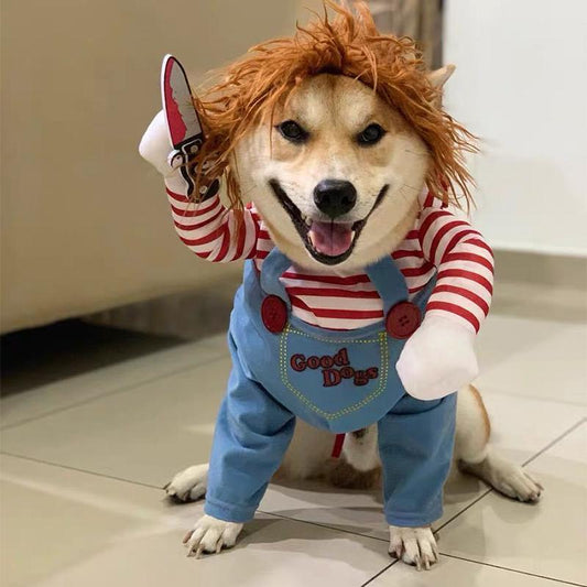 Hilarious Ragdoll Dog Costume with Fake Knife - Perfect for Small to Medium Dogs & Cats - Halloween 2024 Pet Apparel